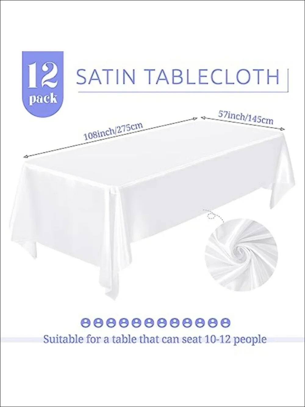 Satin Tablecloth 12 Pack 57x108 Inch Wrinkle Resistant Rectangle Dining